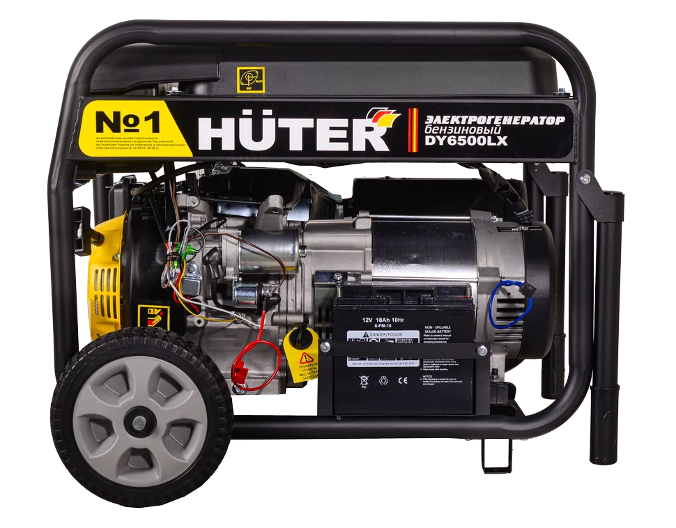 Бензиновый генератор HUTER DY6500LX с колёсами и аккумулятором